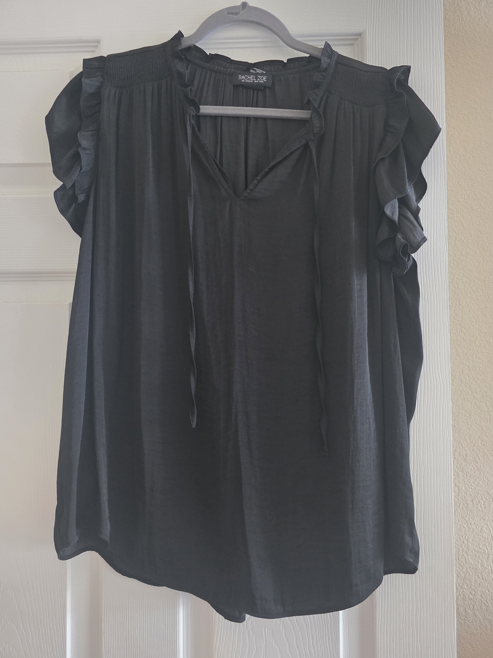 Rachel Zoe Black Ruffle Tie V-Neck Blouse
